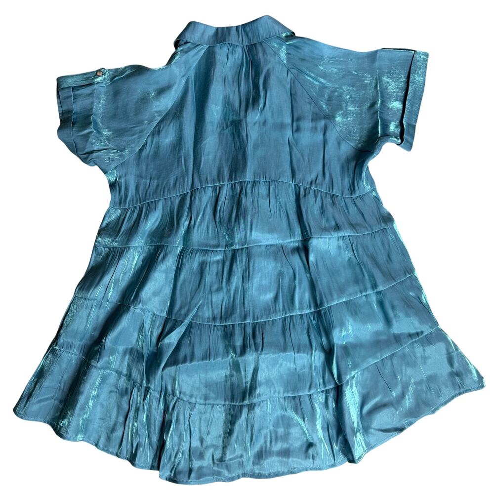 Umgee Blue Shimmer Button Front High Low Shirt Dress Women's M - Picture 3 of 11